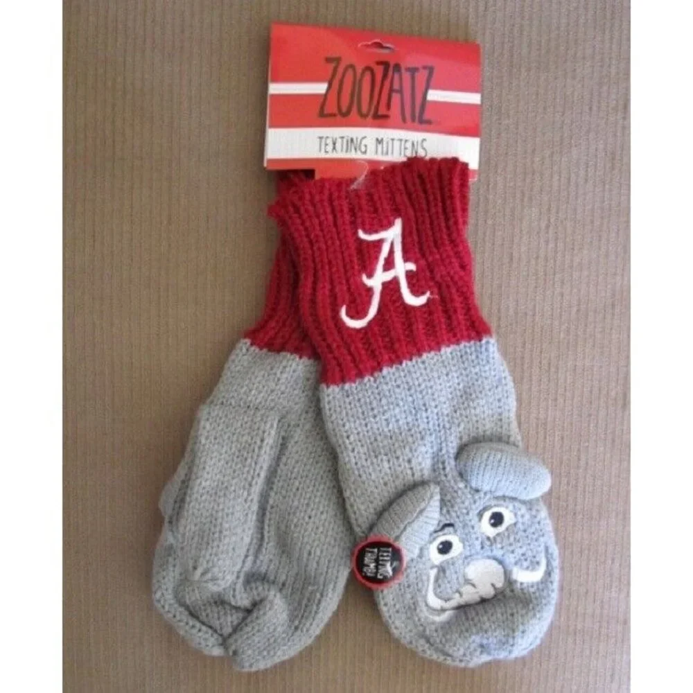 New NCAA Alabama Crimson Tide Texting Knit Mittens Gift Hand Gloves Big Al WARM - Picture 1 of 2